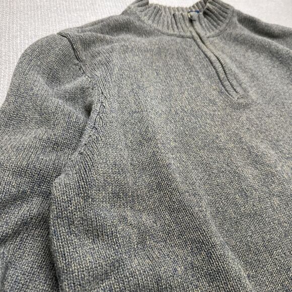 Vtg Saddlebred Brown Green Gray Marled Knit Quarter Zip Cotton Sweater Preppy L - Picture 2 of 5